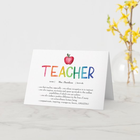 Moderner Regenbogenlehrer Danke Karte (Gelbe Blume)