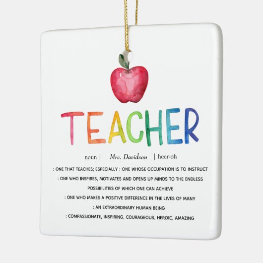 Moderner Regenbogenlehrer Danke Keramikornament (Links)