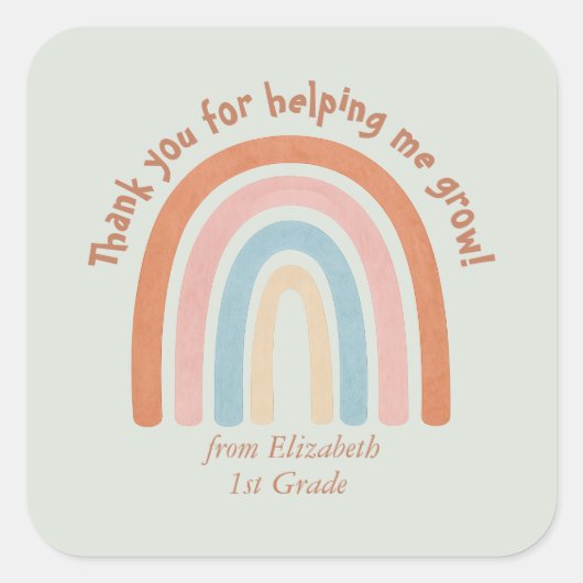 Moderner Regenbogenlehrer Danke Quadratischer Aufkleber (Vorderseite)