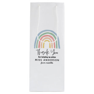 Moderner Regenbogenlehrer dankt Ihnen für Ihr Gesc Geschenktüte Für Weinflaschen