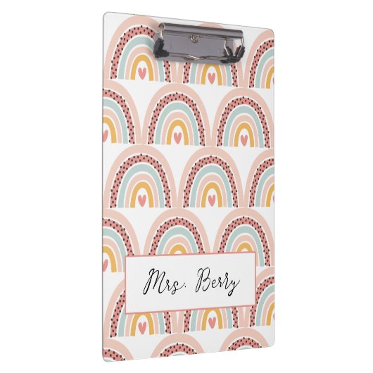 Moderner Regenbogenlehrer tragen Ihren Namen hinzu Klemmbrett (Rechts)