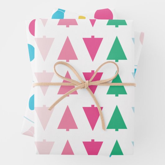 Moderner Regenbogenweihnachtsbaum und String Light Geschenkpapier Set (Beispiel)