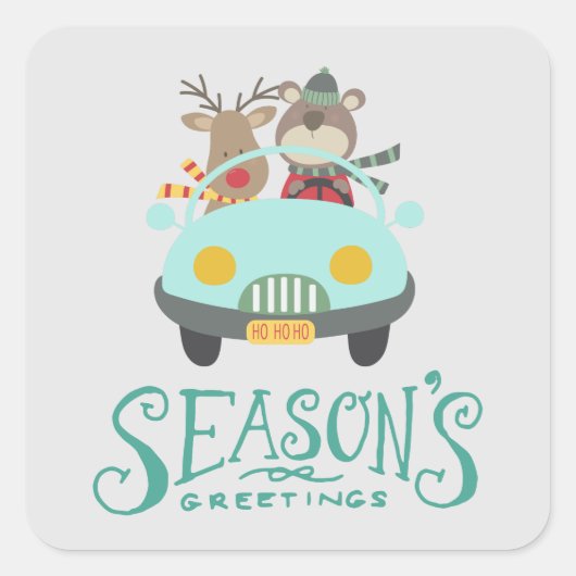 Moderner Reindeer & Bären Urlaub Quadratischer Aufkleber (Vorderseite)