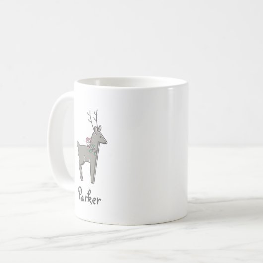 Moderner Reindeer Weihnachtsname Kaffeetasse (Vorderseite Links)