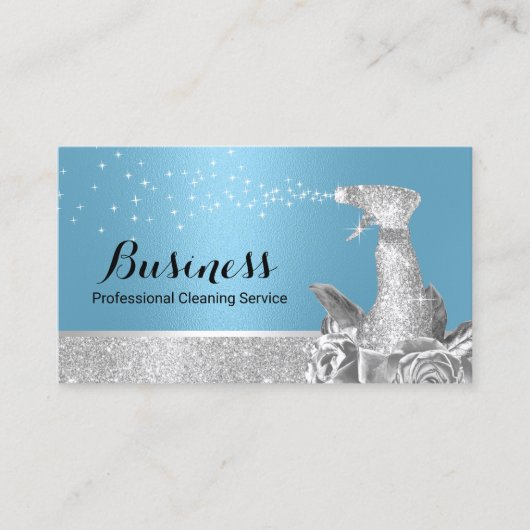 Moderner Reinigungsservice Blau- und Silberflorspr Visitenkarte (Vorderseite)