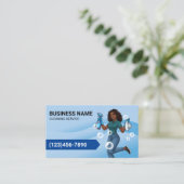 Moderner Reinigungsservice Cartoon Maid Blue Curve Visitenkarte (Stehend Vorderseite)