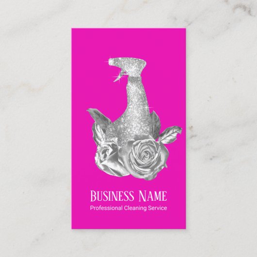 Moderner Reinigungsservice Hot Pink Spray & Blume Visitenkarte (Vorderseite)