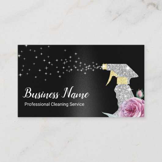 Moderner Reinigungsservice Silver Spray Black Visitenkarte (Vorderseite)
