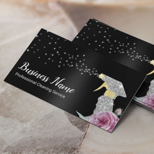 Moderner Reinigungsservice Silver Spray Black Visitenkarte