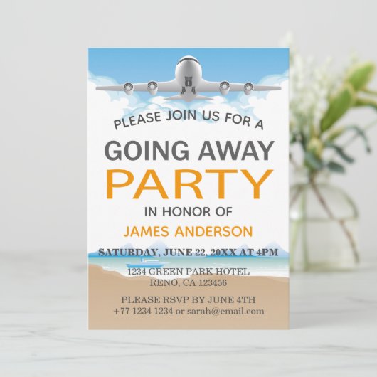 Moderner Reise-Abschied |, das weg Party geht Einladung (Stehend Vorderseite)