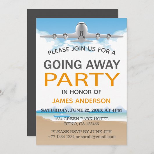 Moderner Reise-Abschied |, das weg Party geht Einladung (Vorne/Hinten)