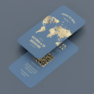 Moderner Reiseplaner Blue Gold World Map Visitenkarte