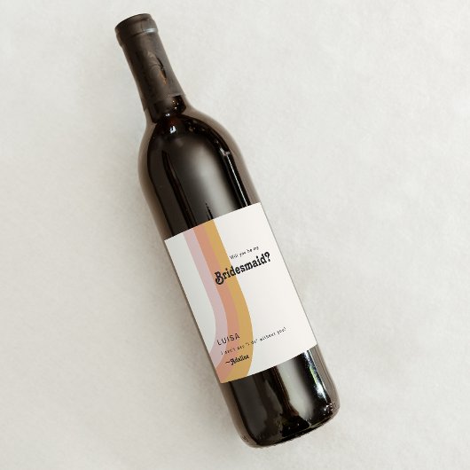 Moderner Retro-70er-Rainbow-Bridesmaid-Vorschlag Weinetikett