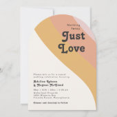 Moderner Retro 70er Regenbogen Just Liebe Wedding Einladung (Vorderseite)
