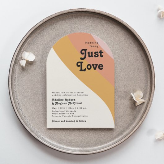 Moderner Retro 70er Regenbogen Just Liebe Wedding Einladung