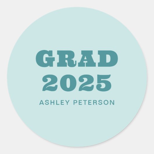 Moderner Retro-Aquamariner Typografie-Abschluss Runder Aufkleber (Vorderseite)