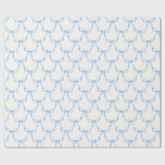 Moderner Retro Blue Bow Weihnachten Geschenkpapier (Flach)