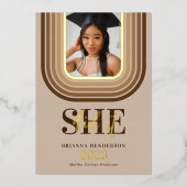 Moderner Retro-brauner und neutraler Abschluss Folieneinladung (Vorderseite)