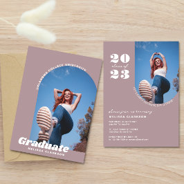 Moderner Retro Dusty Pink Fett Foto Arch Abschluss Einladung