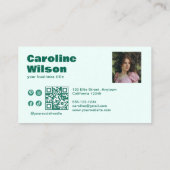 Moderner Retro Emerald Beruflich Foto QR Code Visitenkarte (Rückseite)