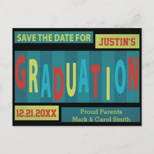 Moderner Retro-farbiger Abschluss Save the Date Ankündigungspostkarte