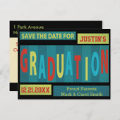 Moderner Retro-farbiger Abschluss Save the Date Ankündigungspostkarte (Vorne/Hinten)