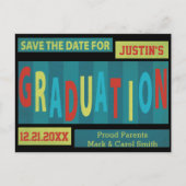 Moderner Retro-farbiger Abschluss Save the Date Ankündigungspostkarte (Vorderseite)