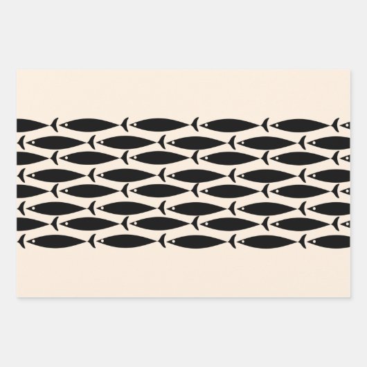 Moderner Retro Fisch Schwarz & Mandelcreme aus dem Geschenkpapier Set (Vorderseite 2)