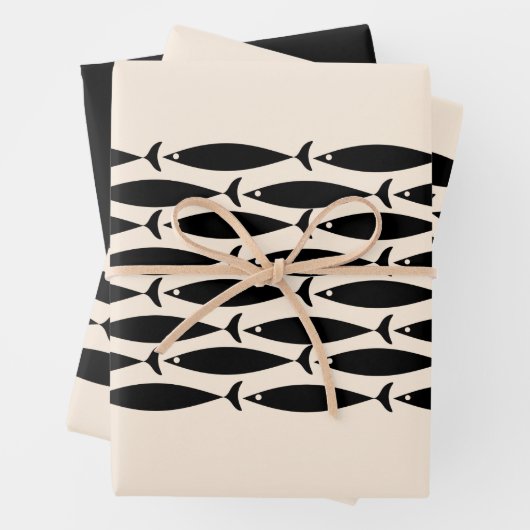 Moderner Retro Fisch Schwarz & Mandelcreme aus dem Geschenkpapier Set (Beispiel)