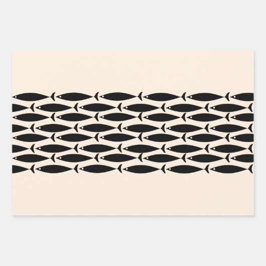 Moderner Retro Fisch Schwarz & Mandelcreme aus dem Geschenkpapier Set (Vorderseite)