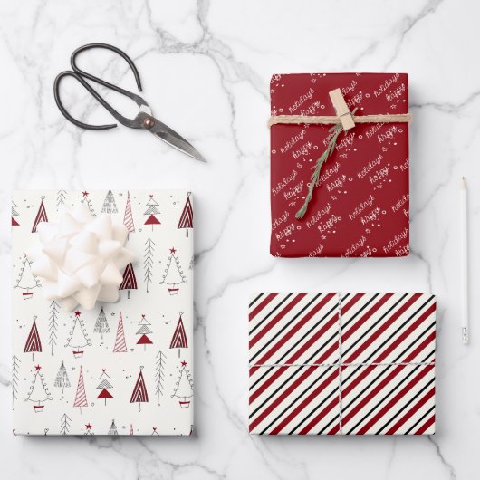 Moderner Retro Kleiner Baum Weihnachtsfeiertag Geschenkpapier Set (Vorderseite)