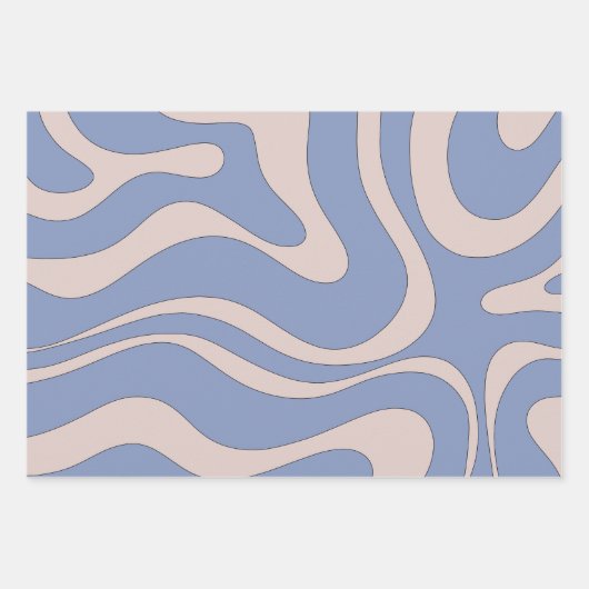 Moderner Retro Liquid Swirl Funky Abstraktes Muste Geschenkpapier Set (Vorderseite 3)