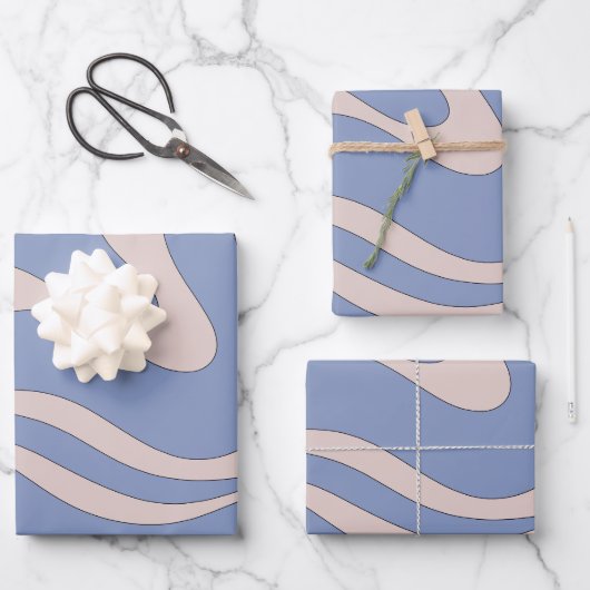 Moderner Retro Liquid Swirl Funky Abstraktes Muste Geschenkpapier Set (Vorderseite)