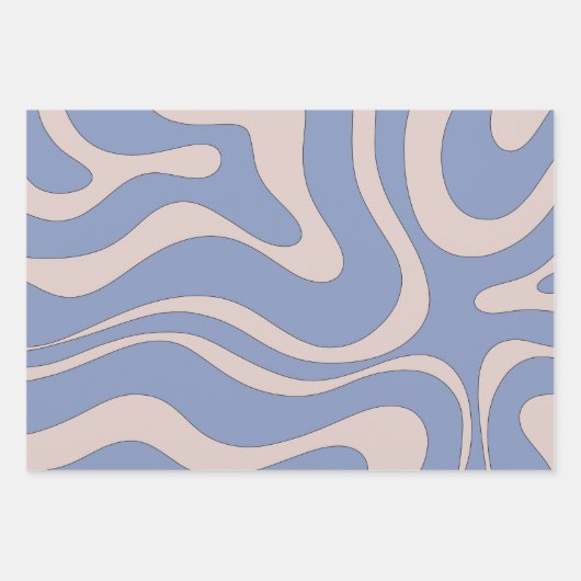 Moderner Retro Liquid Swirl Funky Abstraktes Muste Geschenkpapier Set (Vorderseite 2)