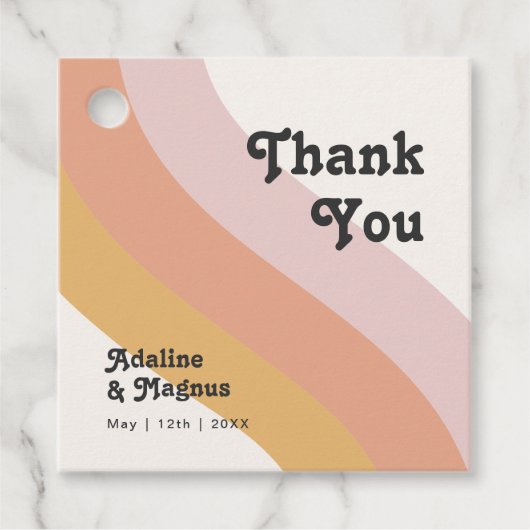 Moderner Retro-Regenbogen der 70er Jahre Danke Geschenkanhänger (Vorderseite)