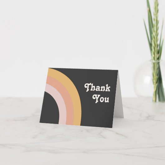 Moderner Retro-Regenbogen der 70er Jahre | Dunkel Dankeskarte (Vorderseite)