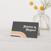 Moderner Retro-Regenbogen der 70er Jahre | Dunkelg Platzkarte (Rückseite)