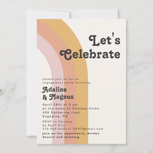 Moderner Retro-Regenbogen der 70er Jahre Feiern Einladung (Vorderseite)