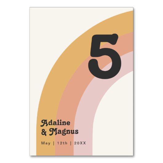 Moderner Retro-Regenbogen der 70er Jahre | TISCHNU Tischnummer (Rückseite)