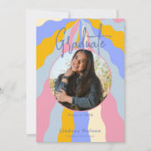 Moderner Retro Rosa Lila Waves Foto Abschluss Einladung (Vorderseite)