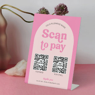 Moderner Retro-Rosa-Scan zur Bezahlung von 2 QR-Co Sockelschild