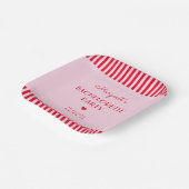 Moderner Retro-Rosa- und Rote Streifen Junggeselin Pappteller (Gewinkelt)