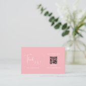 Moderner Retro-Rosa und weißer QR-Code Danke-Karte Visitenkarte (Stehend Vorderseite)