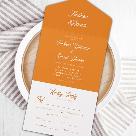 Moderner Retro-Schriftart Bright Orange Minimalist All In One Einladung