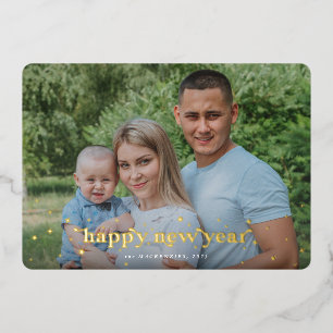 Moderner Retro-Schriftart+Sterne Neues Jahr Foto Folien Feiertagskarte