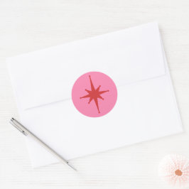 Moderner Retro Star Rot und Rosa aus dem Mittelalt Runder Aufkleber
