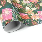 Moderner Retro-Trendurlaub mit viel Grün Geschenkpapier (Rolleneckpunkt)