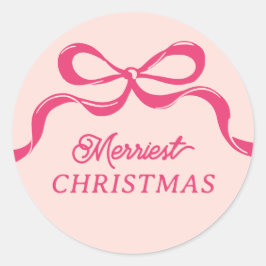 Moderner Retro Trendy Christmas Pink Bows Holiday Runder Aufkleber