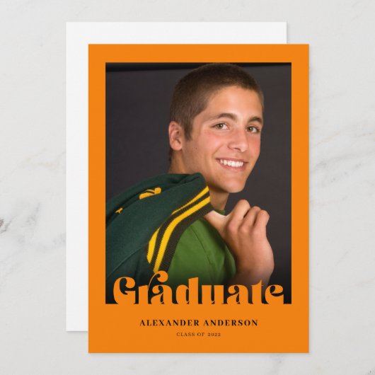 Moderner Retro Typografy Foto Abschluss Einladung (Vorne/Hinten)