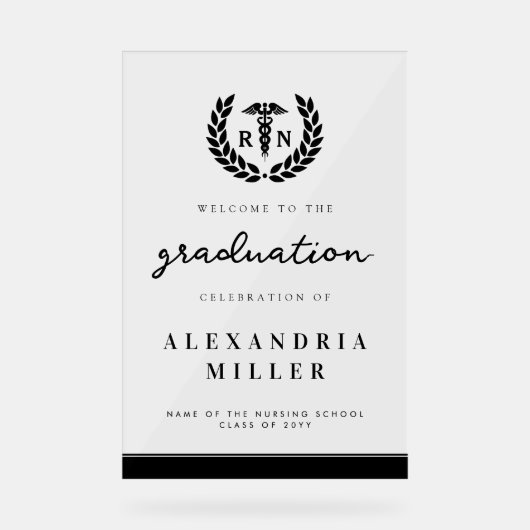 Moderner RN Nursing School Abschluss Begrüßungszei Acrylschild (Vorderseite)